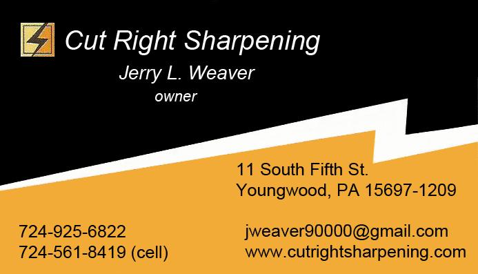 Cut Right Sharpening Jerry L. Weaver business card